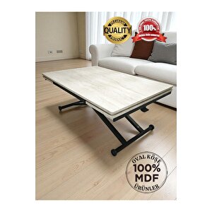 Yan Baştan Açılır Akıllı Yemek Masası Oval Mdf Tabla TRAVERTEN Alt Mekanizma SİYAH