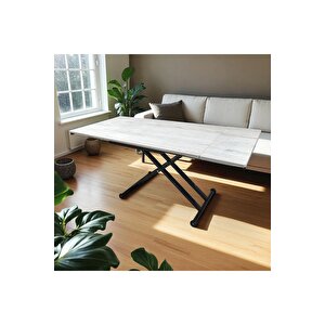 Yan Baştan Açılır Akıllı Yemek Masası Oval Mdf Tabla LİZBON Alt Mekanizma SİYAH