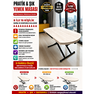 Yan Baştan Açılır Yarı Oval Akıllı Yemek Masası Mdf Tabla TRAVERTEN Alt Mekanizma SİYAH