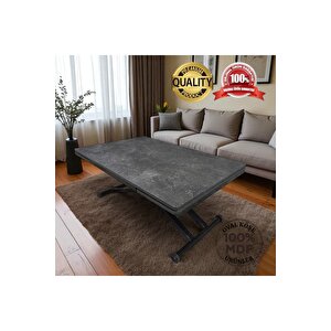 Yan Baştan Açılır Akıllı Yemek Masası Oval Mdf Tabla FREZELİ ANTRASİT Alt Mekanizma SİYAH