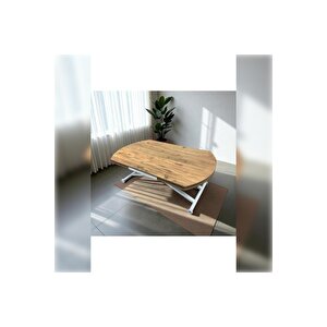 Yan Baştan Açılır Yarı Oval Akıllı Yemek Masası Mdf Tabla EFESÇAM Alt Mekanizma BEYAZ