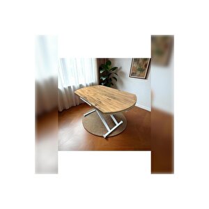 Yan Baştan Açılır Yarı Oval Akıllı Yemek Masası Mdf Tabla EFESÇAM Alt Mekanizma BEYAZ