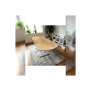 Yan Baştan Açılır Yarı Oval Akıllı Yemek Masası Mdf Tabla EFESÇAM Alt Mekanizma BEYAZ