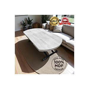 Yan Baştan Açılır Yarı Oval Akıllı Yemek Masası Mdf Tabla LİZBON Alt Mekanizma SİYAH