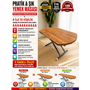 Yan Baştan Açılır Yarı Oval Akıllı Yemek Masası Mdf Tabla Alt Mekanizma Metal