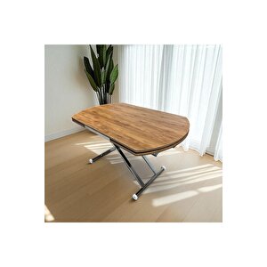 Yan Baştan Açılır Yarı Oval Akıllı Yemek Masası Mdf Tabla Alt Mekanizma Metal