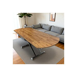Yan Baştan Açılır Yarı Oval Akıllı Yemek Masası Mdf Tabla Alt Mekanizma Metal