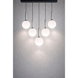 Minimal  Globe Linear Black & Silver 5'li Beyaz Cam Avize Gri-Füme