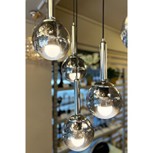 Minimal Globe Black & Silver Quad Plafonyer Krom Cam Avize