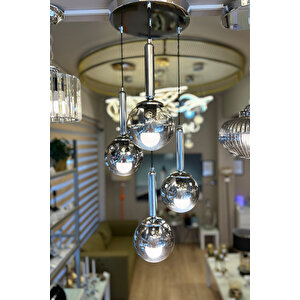Minimal Globe Black & Silver Quad Plafonyer Krom Cam Avize