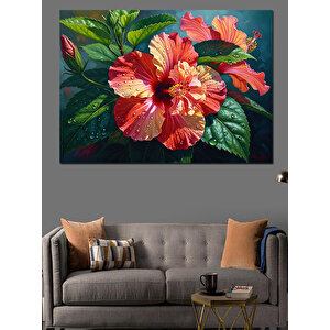 Egzotik Kırmızı Tropikal Çiçek Dekoratif Kanvas - Mdf Ahşap Tablo 50x70 cm