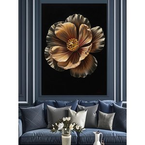 Metalik Dokulu Modern Çiçek Dekoratif Kanvas - Mdf Ahşap Tablo 50x70 cm