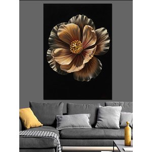 Metalik Dokulu Modern Çiçek Dekoratif Kanvas - Mdf Ahşap Tablo 50x70 cm