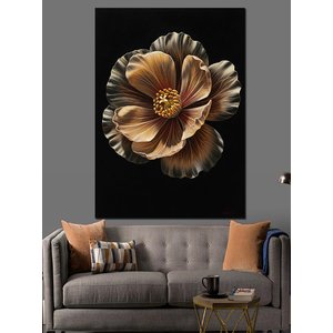 Metalik Dokulu Modern Çiçek Dekoratif Kanvas - Mdf Ahşap Tablo 50x70 cm