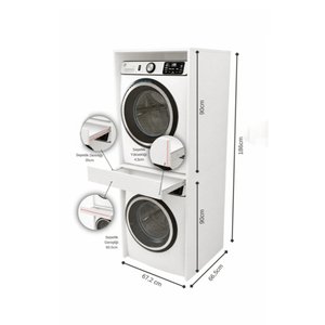 Ae-1048 Erciyes Beyaz Sürgü Raflı Sepetlik Bölmeli 186 Cm Çamaşır Ve Kurutma Makinesi Dolabı Beyaz