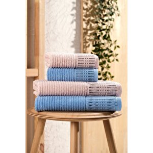 Pamir Premium 4'lü Banyo Havlu Seti, Pudra-i̇ndigo Pudra - İndigo