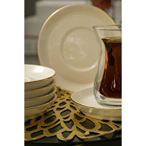 Rüya Altın Yaldız 6 Adet 12 Cm Porselen Çay Tabağı Kırık Beyaz