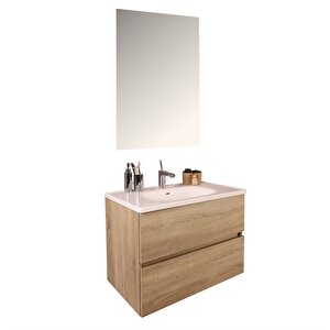 Simple 80 Cm Çekmeceli Banyo Dolabı Seti Light Walnut