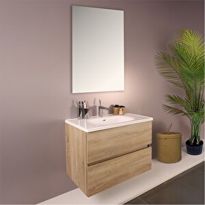 Simple 80 Cm Çekmeceli Banyo Dolabı Seti Light Walnut