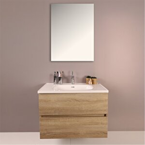 Simple 80 Cm Çekmeceli Banyo Dolabı Seti Light Walnut