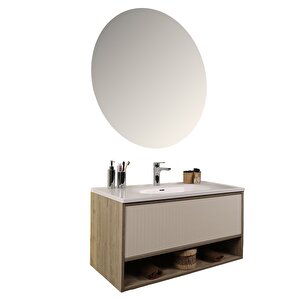 Elegant 100 Cm Banyo Dolabı Seti Light Walnut + Luna