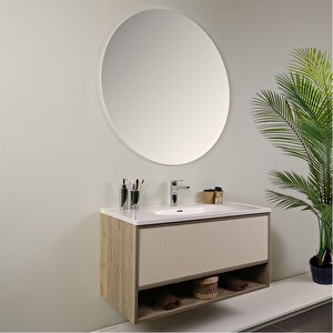Elegant 100 Cm Banyo Dolabı Seti Light Walnut + Luna