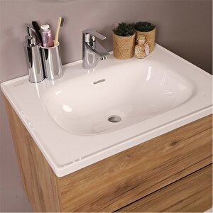 Kobos Simple 60 Cm Çekmeceli Banyo Dolabı Seti Light Walnut
