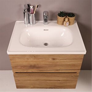 Kobos Simple 60 Cm Çekmeceli Banyo Dolabı Seti Light Walnut