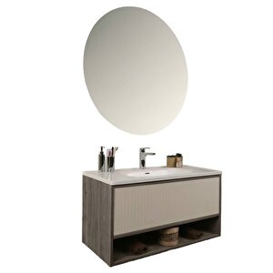 Elegant 100 Cm Banyo Dolabı Seti Grey Oak + Vanilya