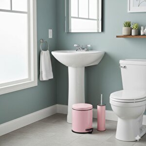 Vinoks Eko Serisi Ayak Basmalı Özellikli 2'li Banyo Seti 3 Litre Çöp Kovası Ve Kolozet Fırçası Paslanmaz Pembe