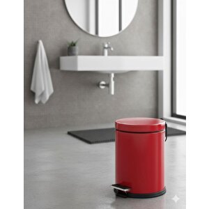 Vinoks Eko Serisi 3 Litre Hacimli Paslanmaz Banyo-mutfak Pedallı Çöp Kovası Kırmızı