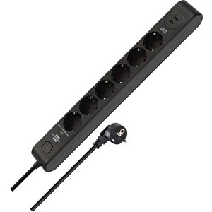 6 Soketli 13.500a Akım Korumalı Priz + 20w Type-c Pd & 20w Usb-a Hızlı Şarj 2 Metre