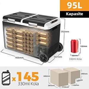 Iceco Mcd95d 12/24volt 95 Litre Kompresörlü Çift Bölmeli Tekerlekli Outdoor Oto Buzdolabı/dondurucu