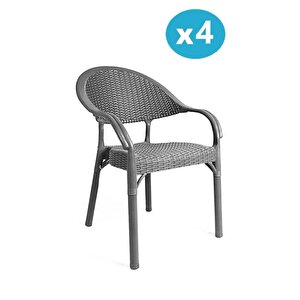 Irk-hk735 Bambu Rattan Desenli Plastik Bahçe Sandalye Koltuk 4'lü Set Gri - Gümüş