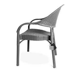 Irk-hk735 Bambu Rattan Desenli Plastik Bahçe Sandalye Koltuk 4'lü Set Gri - Gümüş