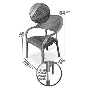 Irk-hk735 Bambu Rattan Desenli Plastik Bahçe Sandalye Koltuk 4'lü Set Gri - Gümüş