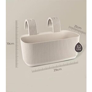 Krs-249 Dekoratif Plastik Pera Askılı Balkon Saksı 3.2 Litre Krem