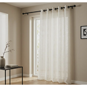 Ekru Renk Rustik Keten Tül Perde - Siyah Halkalı Grommet Dikim - Kişiselleştirilebilir Özel Ölçü 150x270 cm