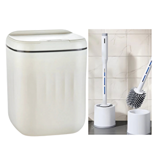 Akıllı Teknolojik Antibakteriyel Sensörlü Uv Işıklı Çöp Kovası 20 Litre + Deterjan Hazneli Beyaz Silikon Klozet Fırçası-bys