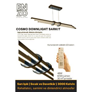 Cosmo Füme 3000k Lineer Led Sarkıt Avize – Kumandalı Dim Edilebilir – Aşağı Işık Sarı Işık (3000K)