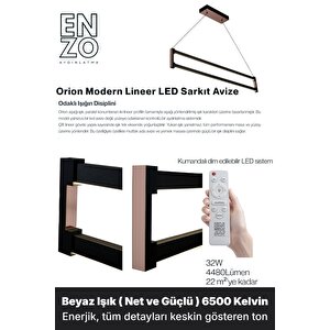 Orion Rose Gold 6500k Lineer Led Sarkıt Avize – Kumandalı Dim Edilebilir – Aşağı Işık 6500 K