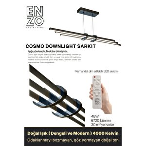 Cosmo Füme 4000k Lineer Led Sarkıt Avize – Kumandalı Dim Edilebilir – Aşağı Işık 4000 K