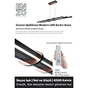 Cosmo Rose Gold 6500k Lineer Led Sarkıt Avize – Kumandalı Dim Edilebilir – Yukarı & Aşağı Işık 6500 K