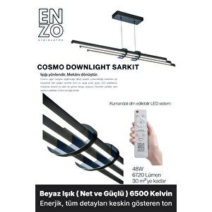 Cosmo Füme 6500k Lineer Led Sarkıt Avize – Kumandalı Dim Edilebilir – Aşağı Işık 6500 K