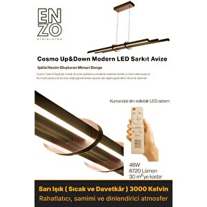Cosmo Rose Gold 3000k Lineer Led Sarkıt Avize – Kumandalı Dim Edilebilir – Yukarı & Aşağı Işık Sarı Işık (3000K)