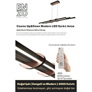 Cosmo Rose Gold 4000k Lineer Led Sarkıt Avize – Kumandalı Dim Edilebilir – Yukarı & Aşağı Işık 4000 K