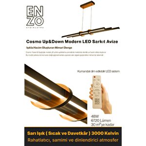 Cosmo Bronz 3000k Lineer Led Sarkıt Avize – Kumandalı Dim Edilebilir – Yukarı & Aşağı Işık Sarı Işık (3000K)