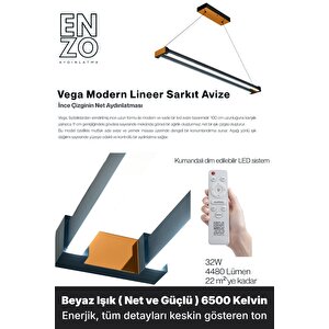 Vega Bronz 6500k Lineer Led Sarkıt Avize – Kumandalı Dim Edilebilir – Aşağı Işık 6500 K