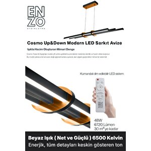 Cosmo Bronz 6500k Lineer Led Sarkıt Avize – Kumandalı Dim Edilebilir – Yukarı & Aşağı Işık 6500 K
