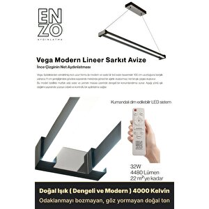 Vega Silver 4000k Lineer Led Sarkıt Avize – Kumandalı Dim Edilebilir – Aşağı Işık 4000 K